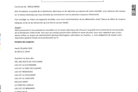 COUPURES DE COURANT POUR TRAVAUX
